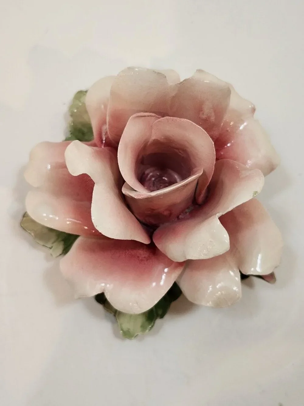 Vintage Pair of Capodimonte Porcelain Rose Candle Holders Italy